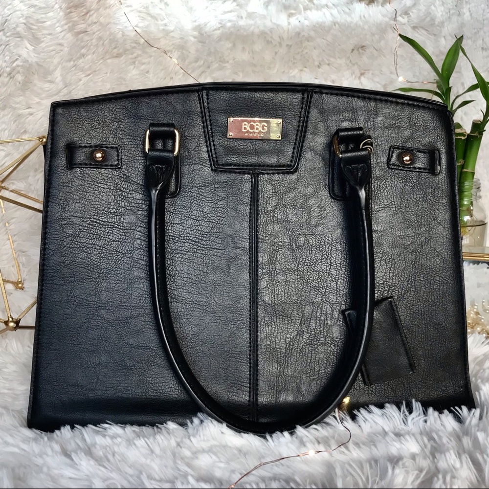 BCBG Paris Black Leather Tote Shoulder Bag